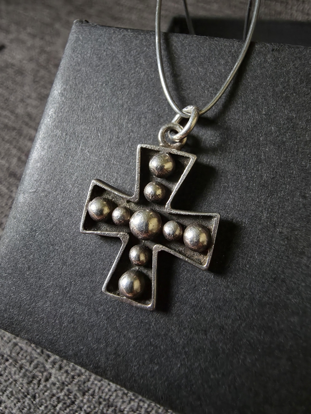 Vintage Sterling Silver Cross Pendant Necklace - Oxidized 925